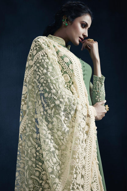 Olive Green Designer Georgette Gown