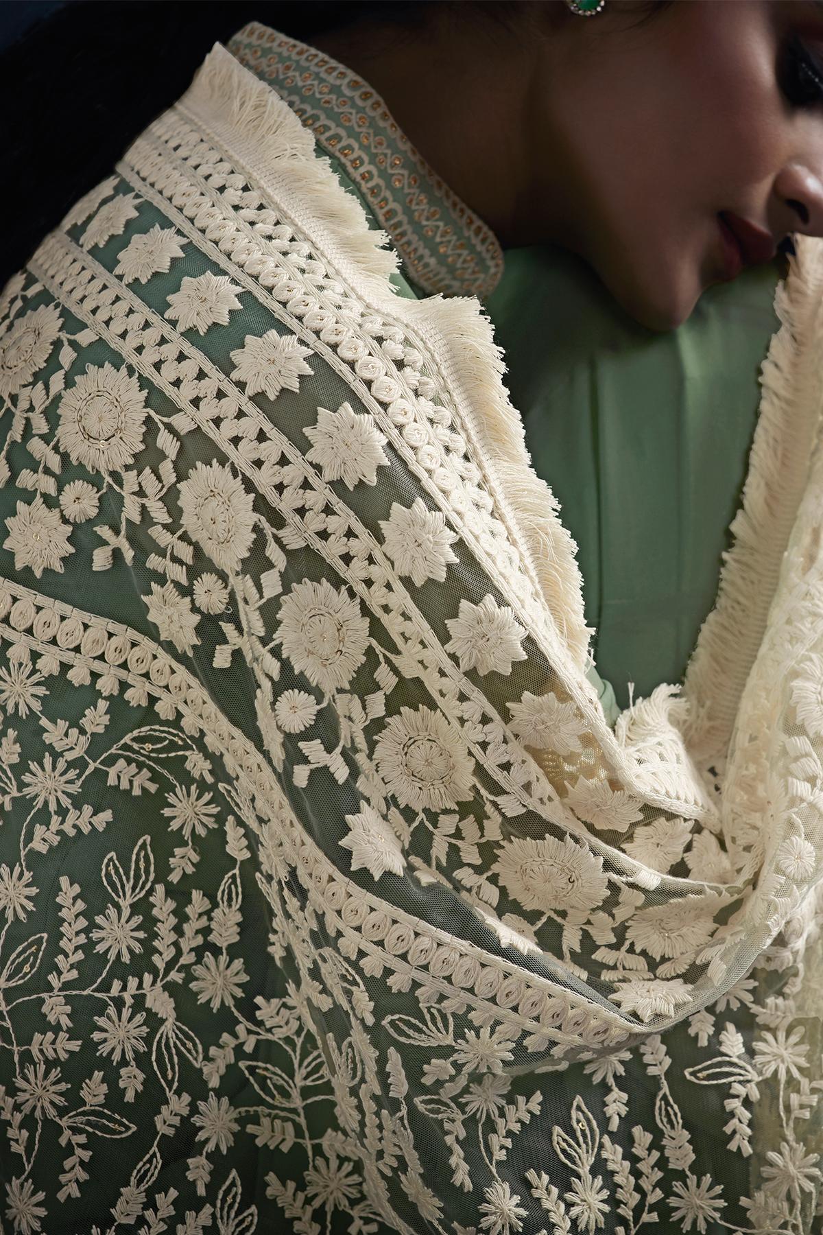 Olive Green Designer Georgette Gown