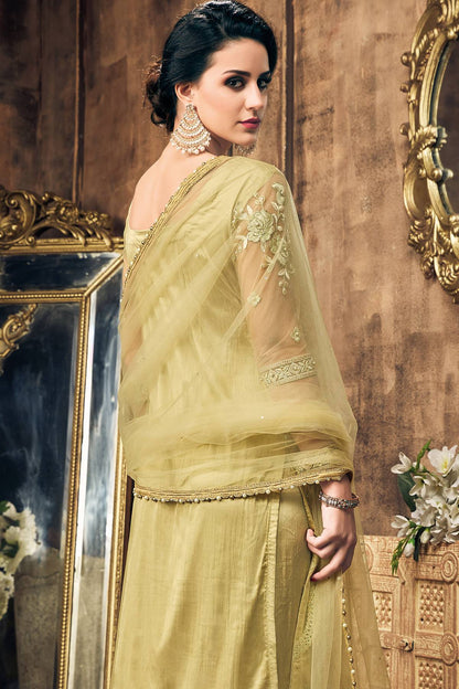 Olive Green Designer Straight Suit