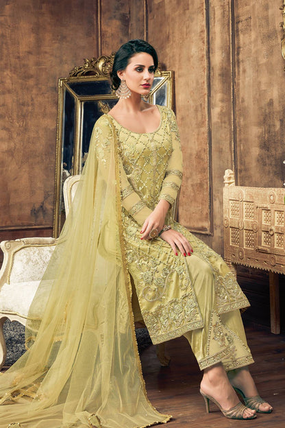 Olive Green Designer Straight Suit