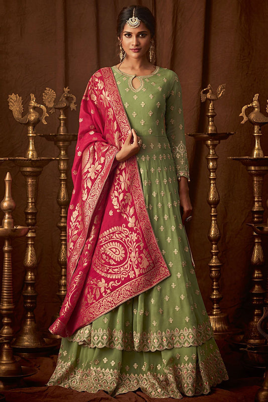 Olive Green Georgette Party Wear Suit