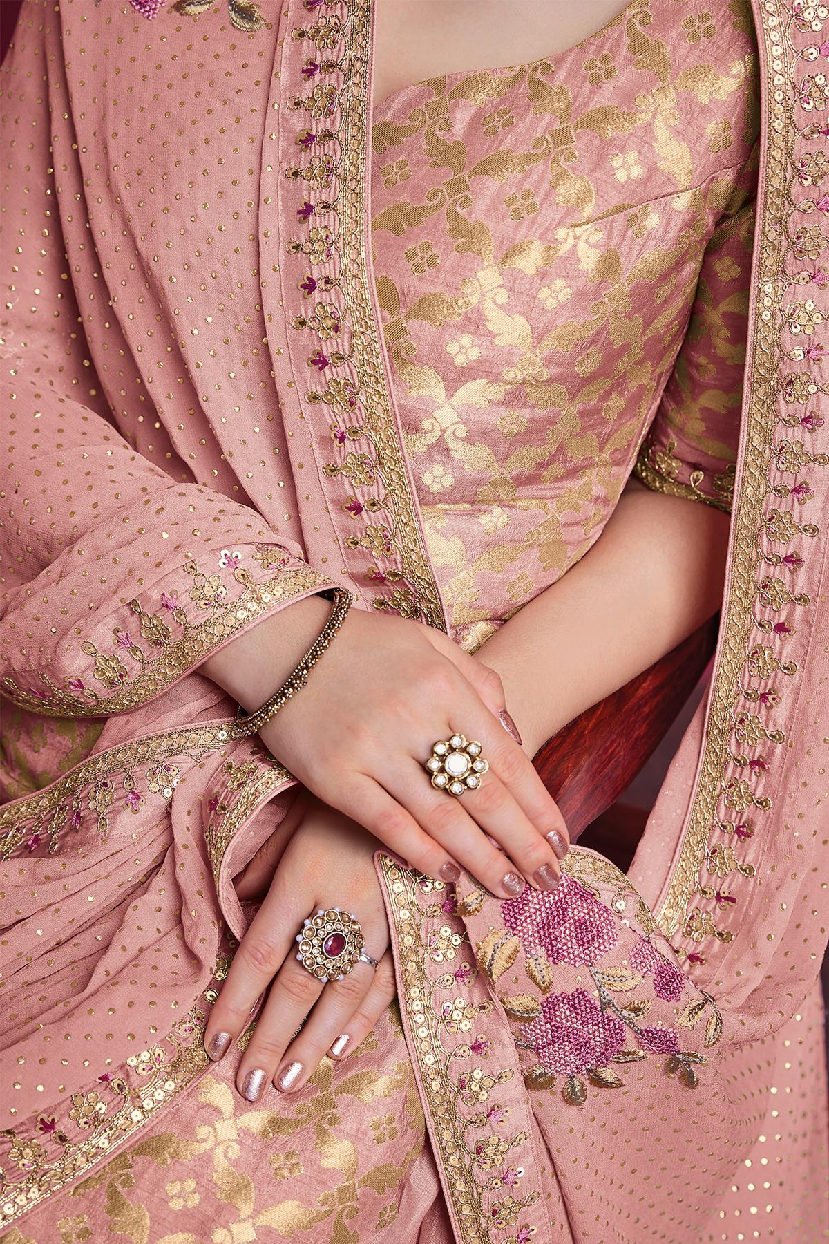 Onion Pink Designer Dola Silk Palazzo Suit