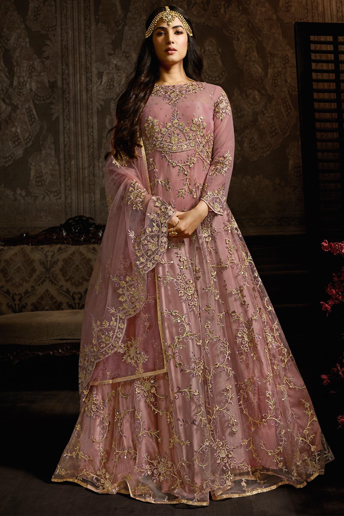 Onion Pink Designer Net Anarkali Suit