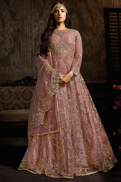 Onion Pink Designer Net Anarkali Suit