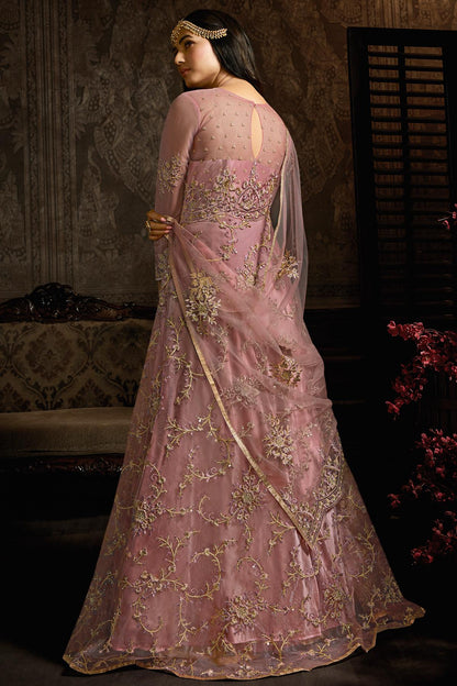 Onion Pink Designer Net Anarkali Suit