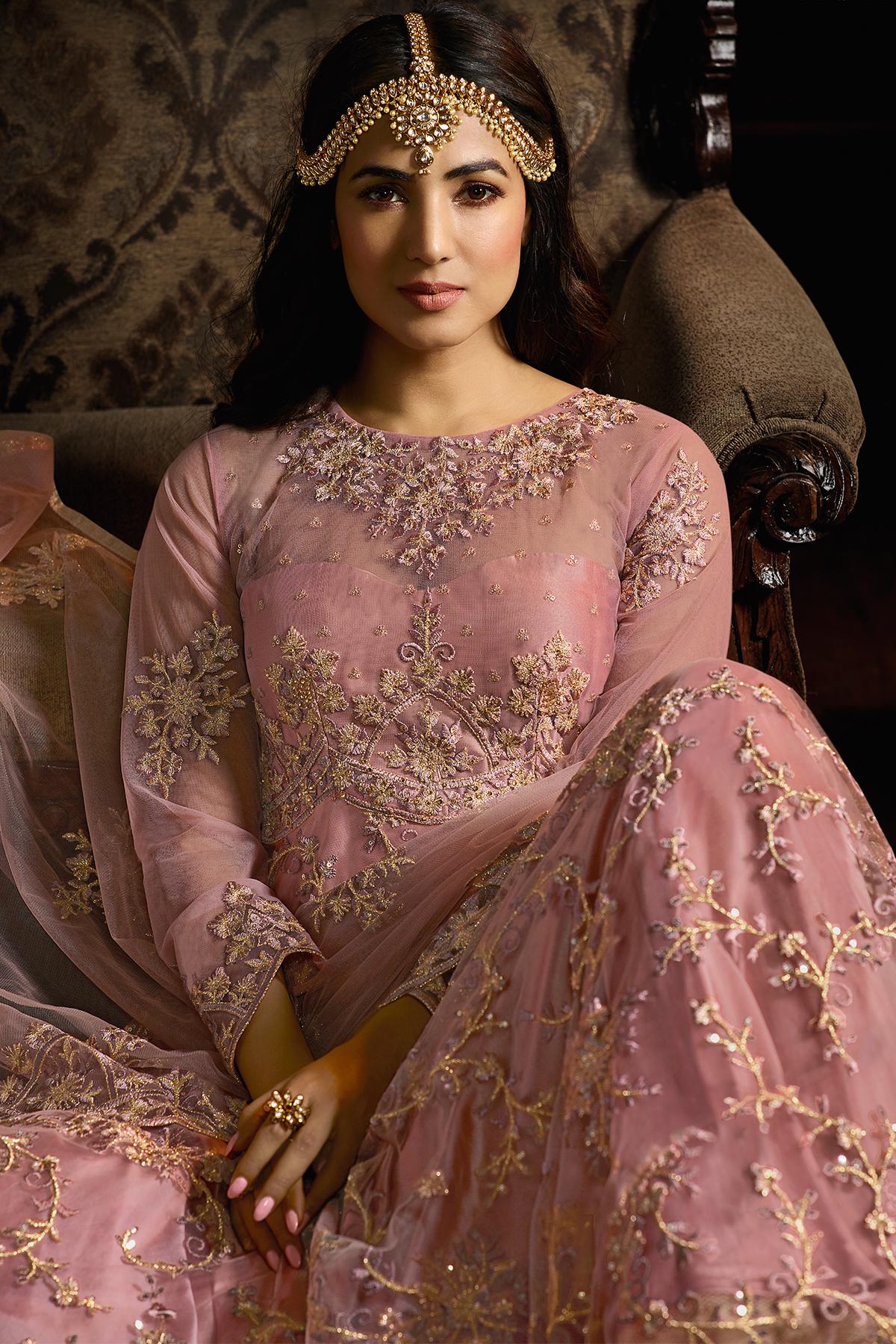 Onion Pink Designer Net Anarkali Suit