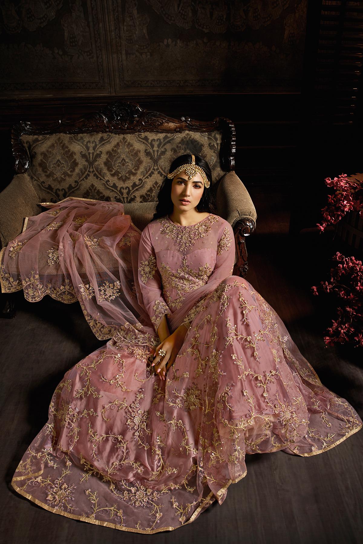 Onion Pink Designer Net Anarkali Suit