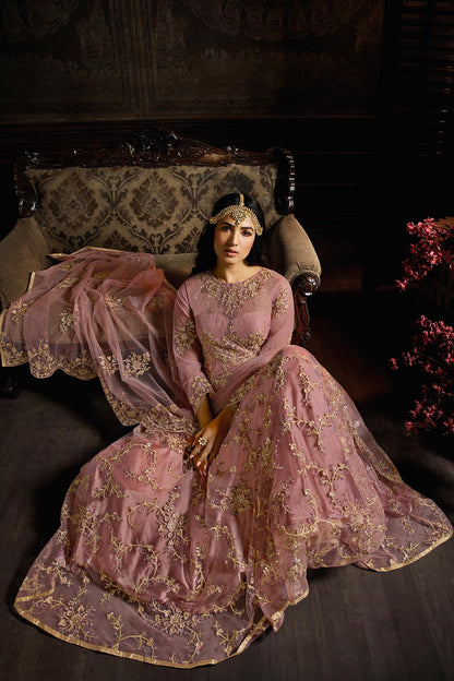 Onion Pink Designer Net Anarkali Suit