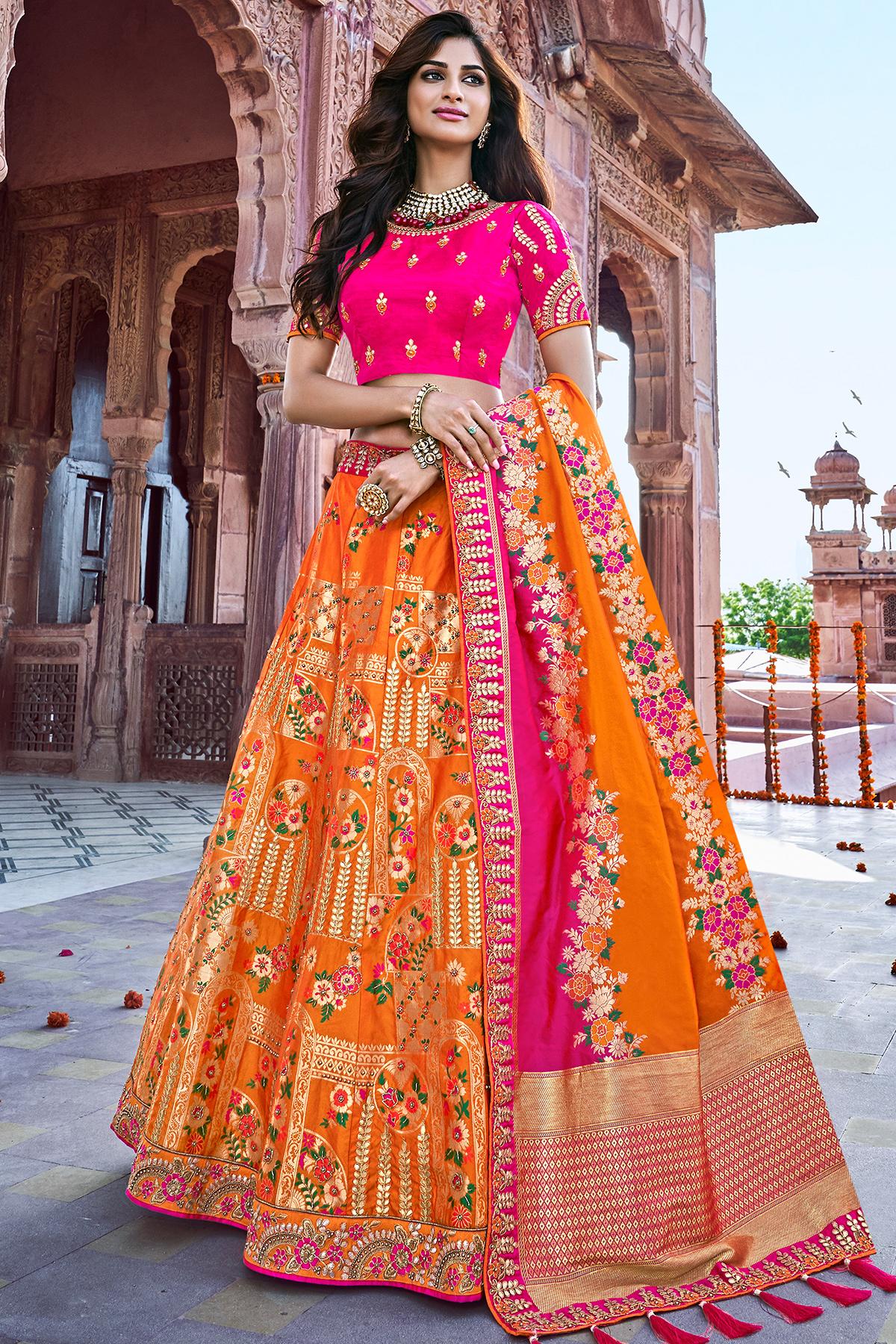 Orange and Rani Wedding Lehenga Choli Set