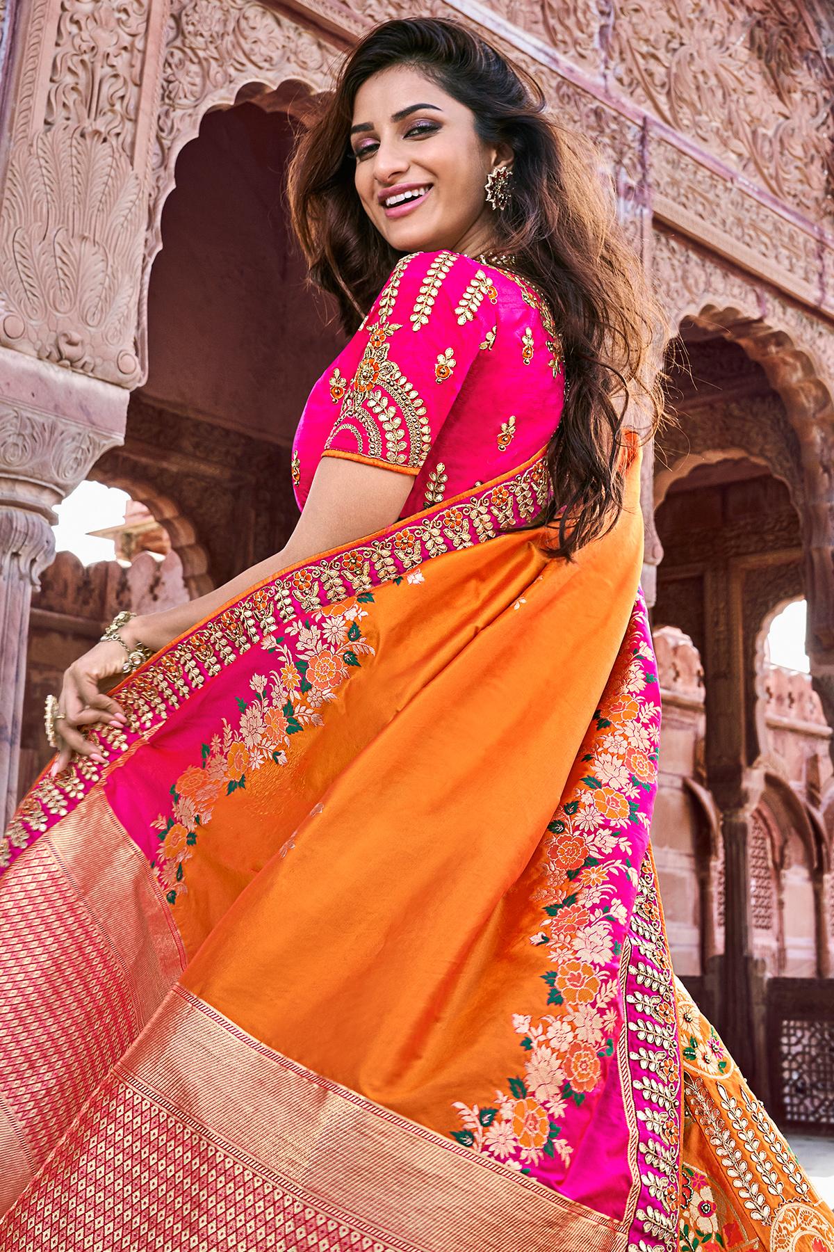 Orange and Rani Wedding Lehenga Choli Set