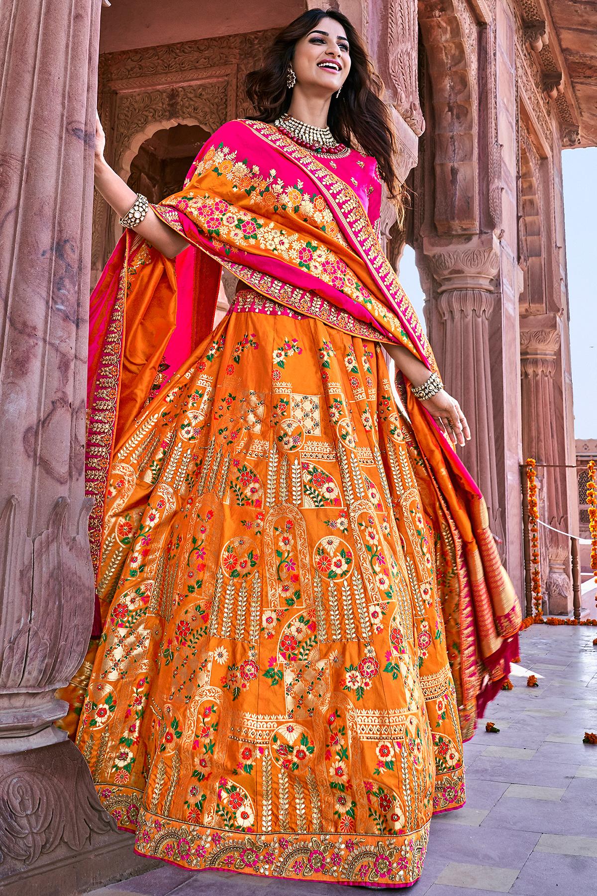 Orange and Rani Wedding Lehenga Choli Set
