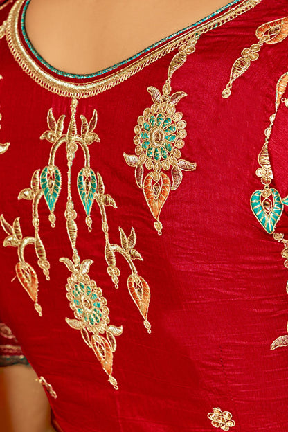 Orange And Scarlet Red Banarasi Silk Sari