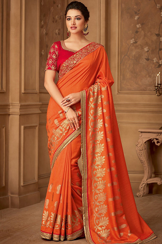 Orange Designer Party Wear Silk Sari