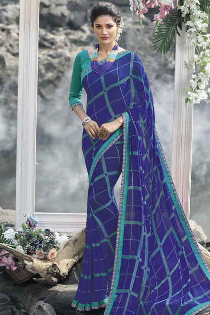 Blue Fancy Fabric Printed Saree