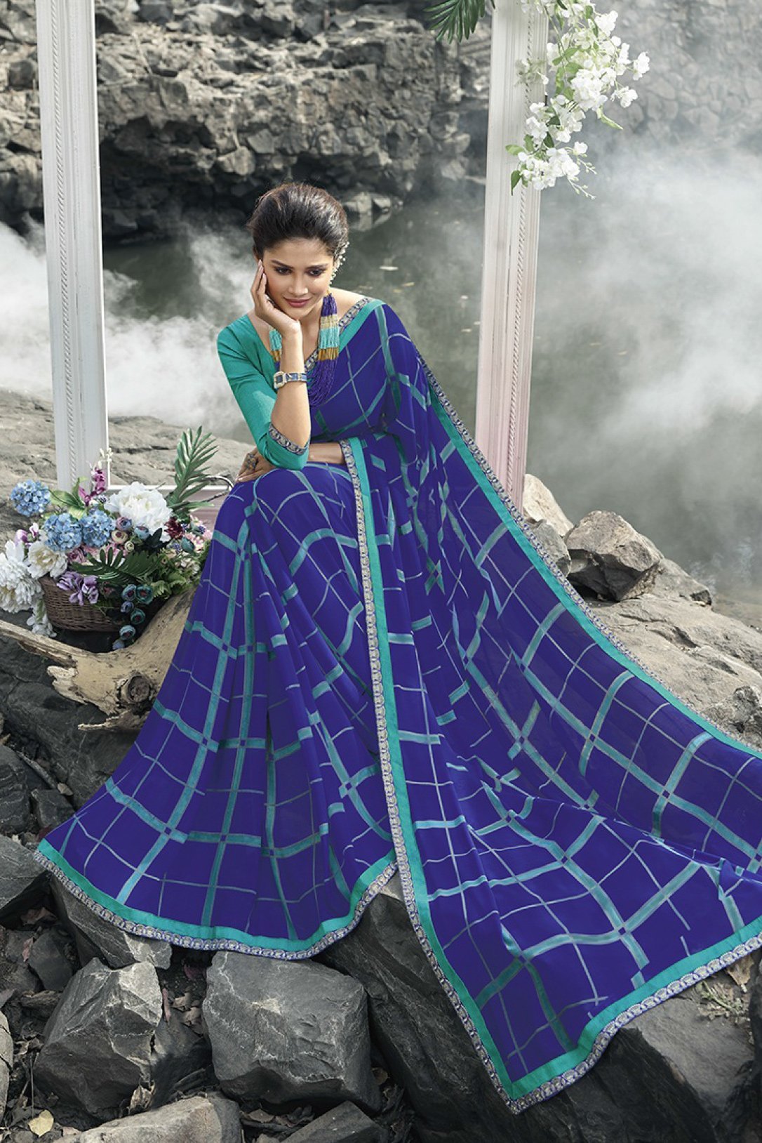 Blue Fancy Fabric Printed Saree