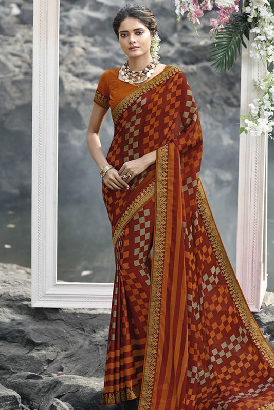 Orange and White Fancy Fabric Printed Saree