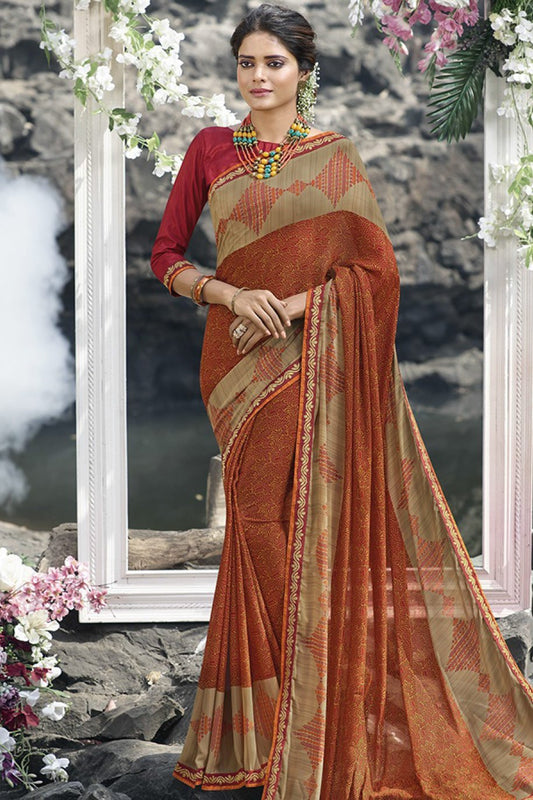 Rusty Brown and Burgundy Fancy fabric Saree