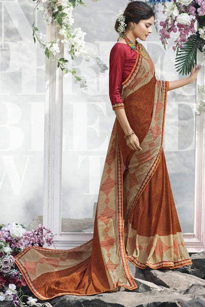Rusty Brown and Burgundy Fancy fabric Saree
