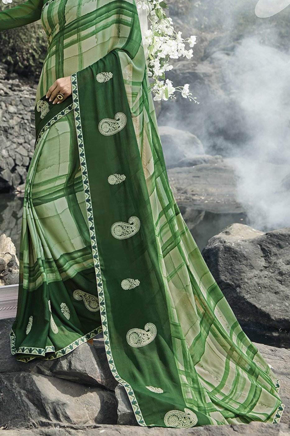 Dual Green shades Fancy Fabric Saree