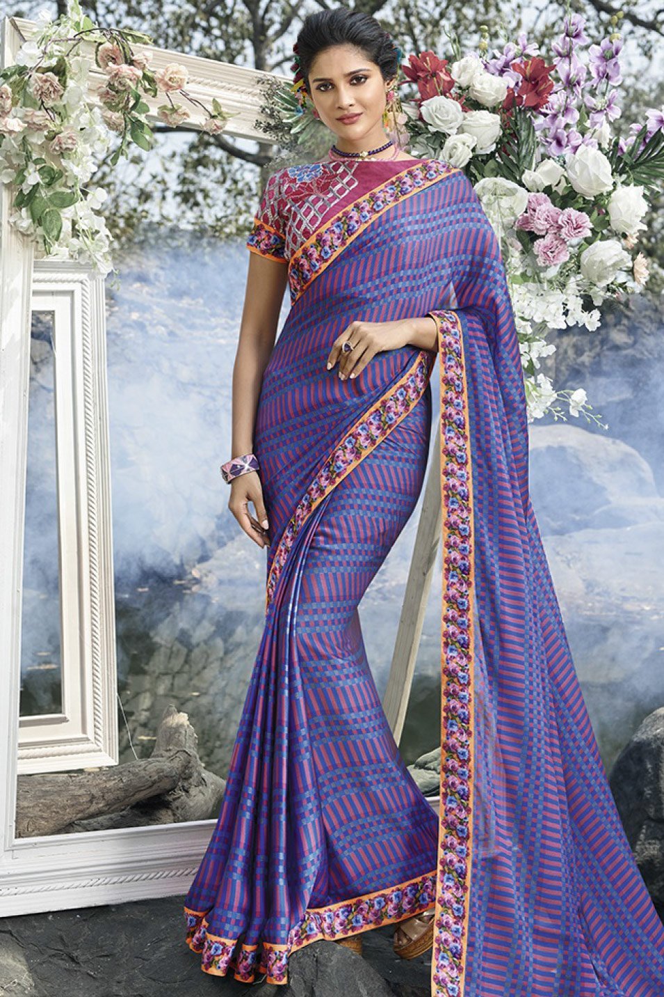 Purple and Maroon Fancy fabric Saree