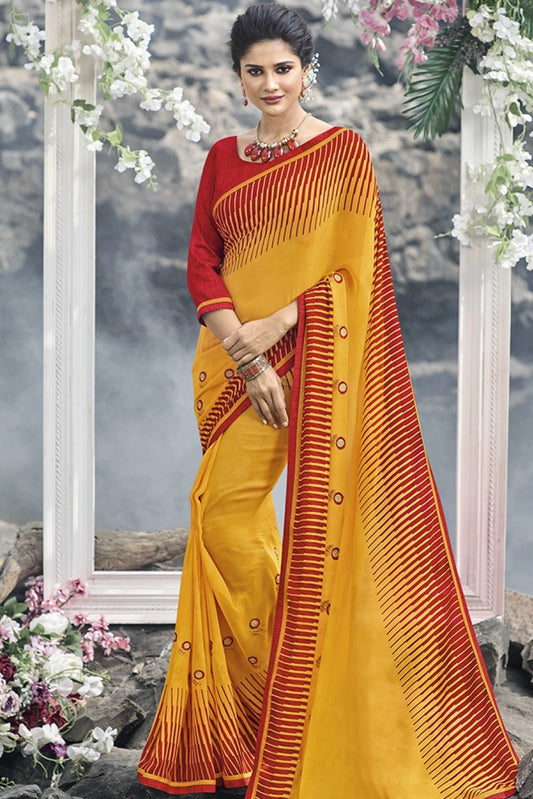 Yellow and Red Fancy fabric Saree