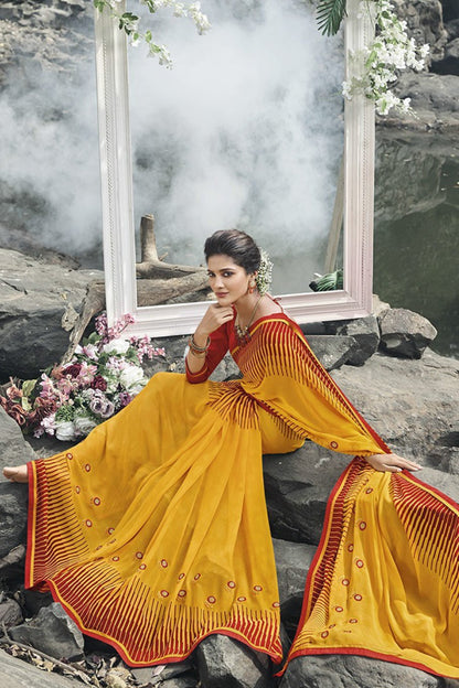 Yellow and Red Fancy fabric Saree