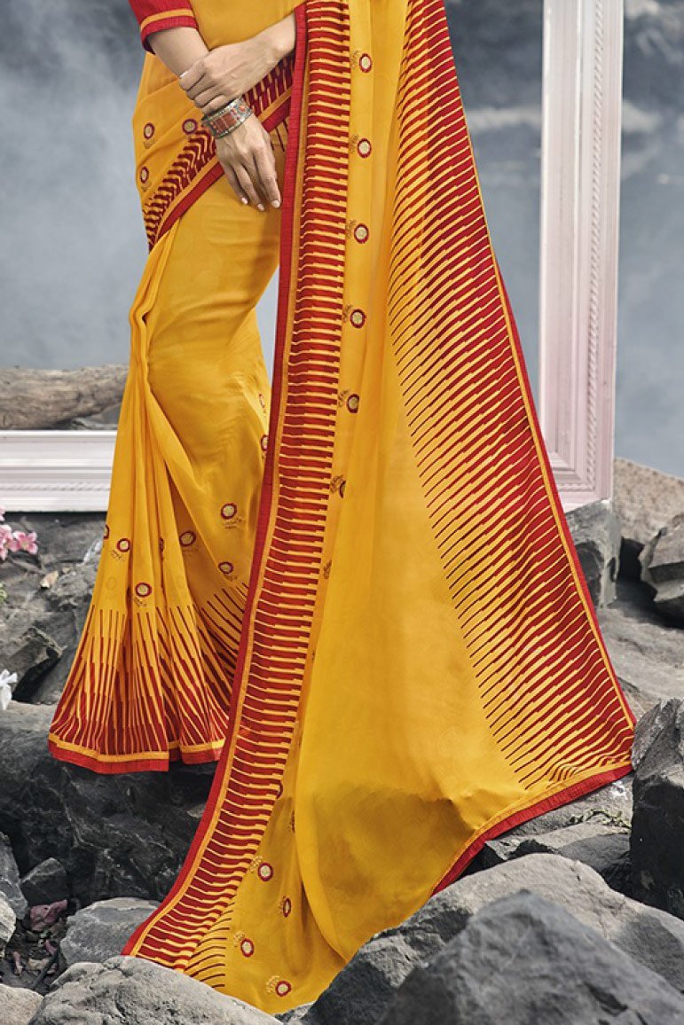 Yellow and Red Fancy fabric Saree