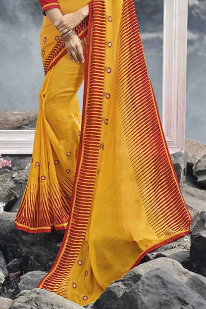 Yellow and Red Fancy fabric Saree