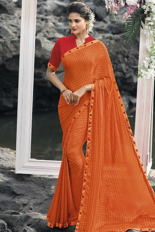 Fiery-Orange Fancy fabric Saree