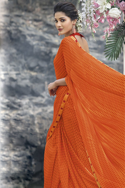 Fiery-Orange Fancy fabric Saree