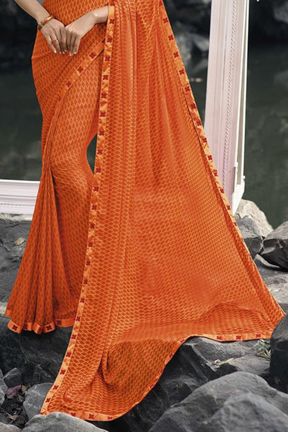 Fiery-Orange Fancy fabric Saree