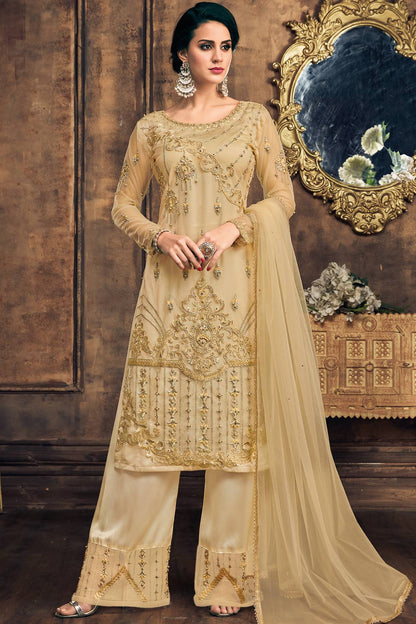 Pale Gold Designer Straight Suit