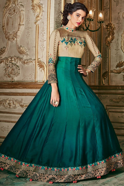 Parmesan And Ocean Blue Party Wear Anarkali Suit