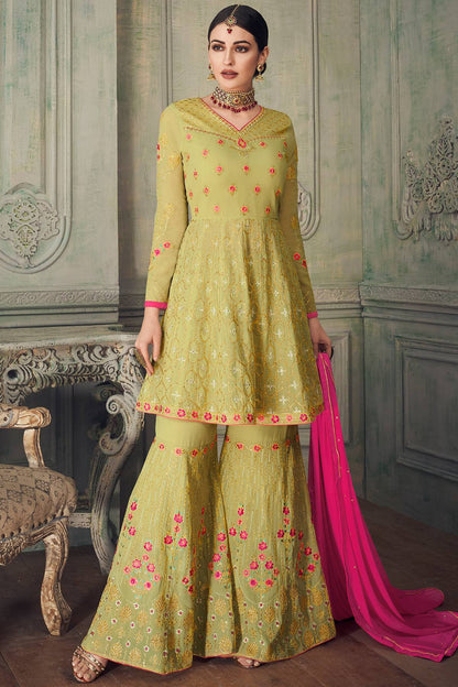 Parrot Green Designer Gharara Style Suit
