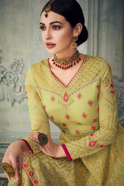 Parrot Green Designer Gharara Style Suit