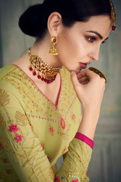 Parrot Green Designer Gharara Style Suit