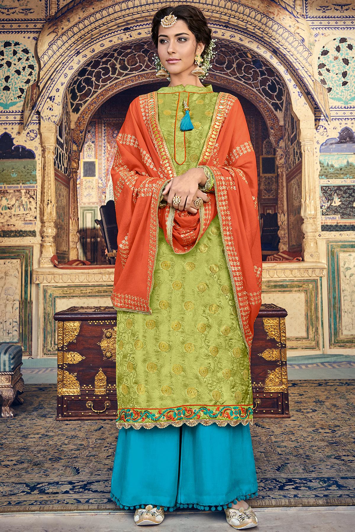 Parrot Green Designer Palazzo Suit
