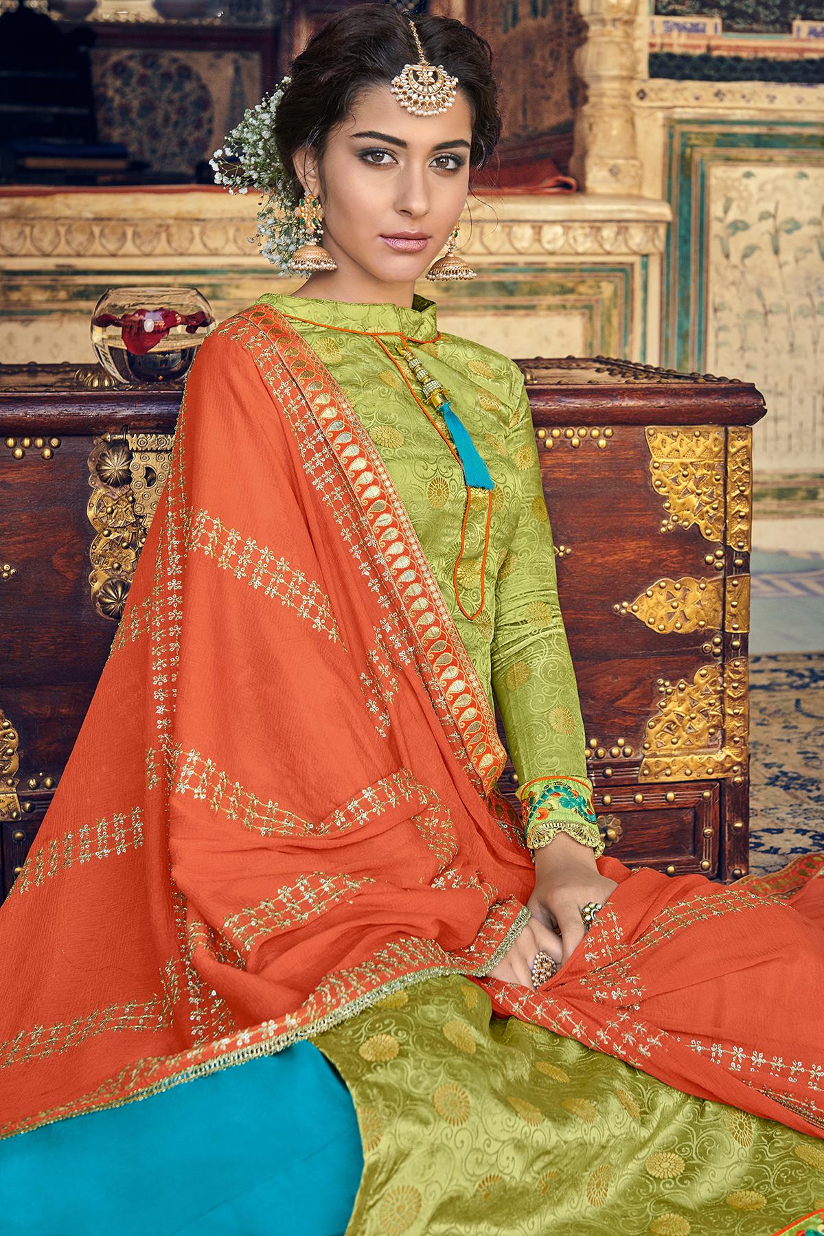 Parrot Green Designer Palazzo Suit
