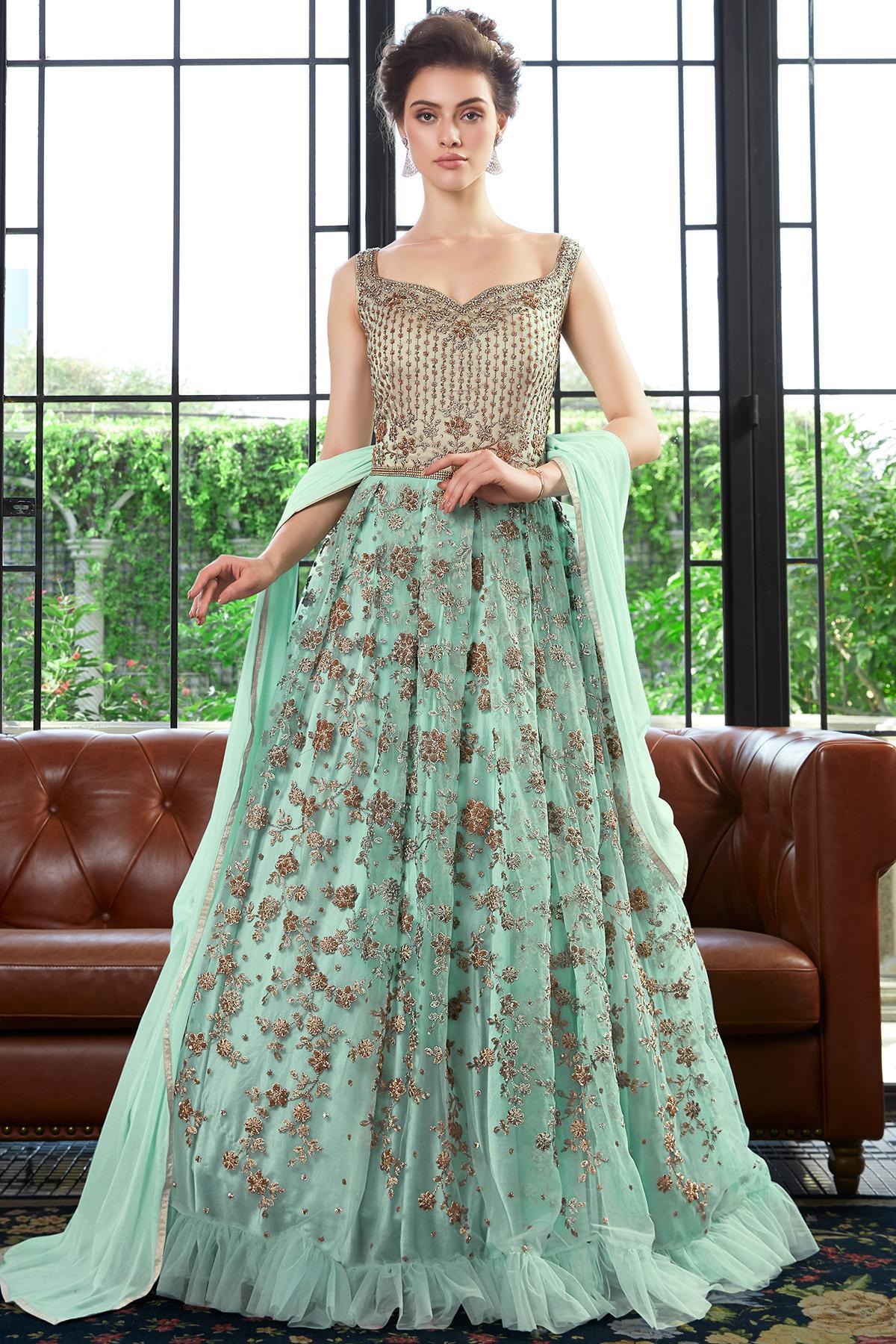 Pastel Blue Embroidered Designer Anarkali Suit