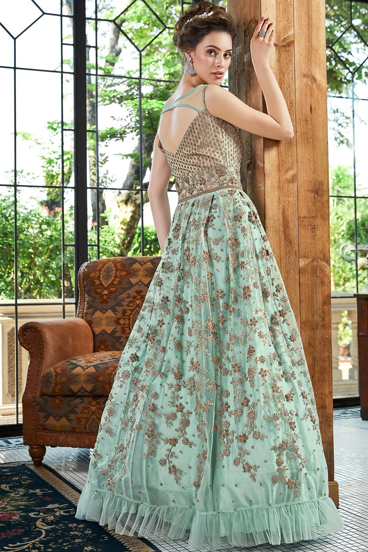 Pastel Blue Embroidered Designer Anarkali Suit
