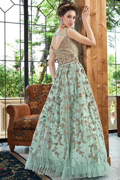 Pastel Blue Embroidered Designer Anarkali Suit