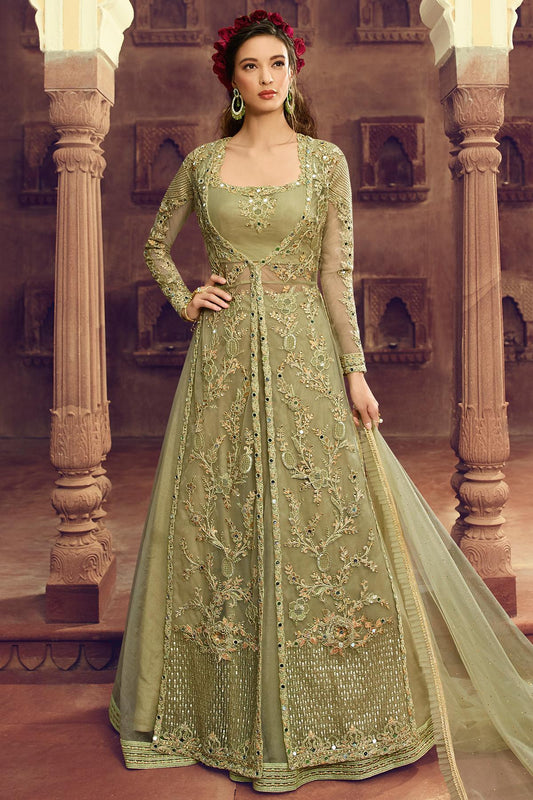 Pastel Green Butterfly Net Lehenga Suit