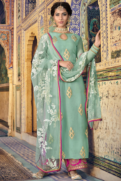 Pastel Green Designer Palazzo Suit