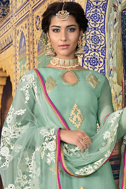 Pastel Green Designer Palazzo Suit