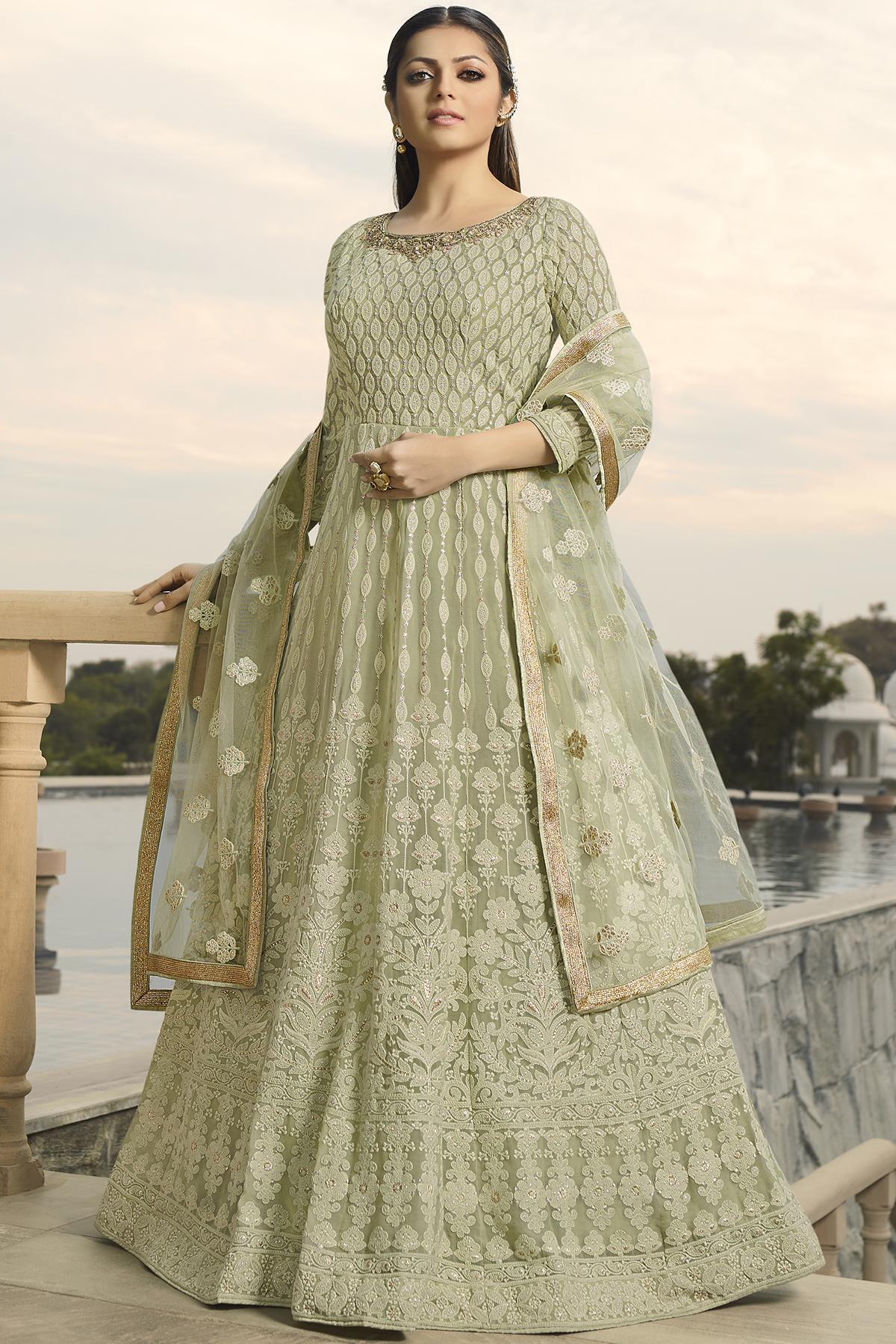Pastel Green Embroidered Designer Anarkali Suit