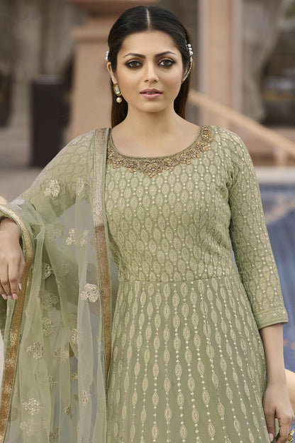 Pastel Green Embroidered Designer Anarkali Suit