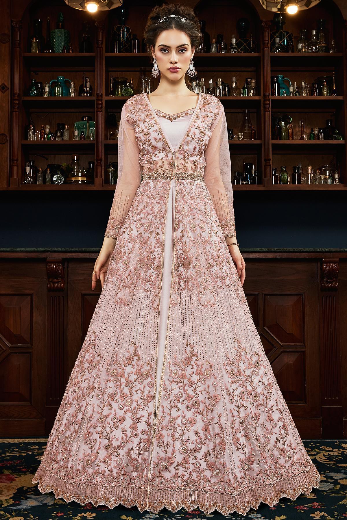 Pastel Pink Embroidered Designer Anarkali Suit