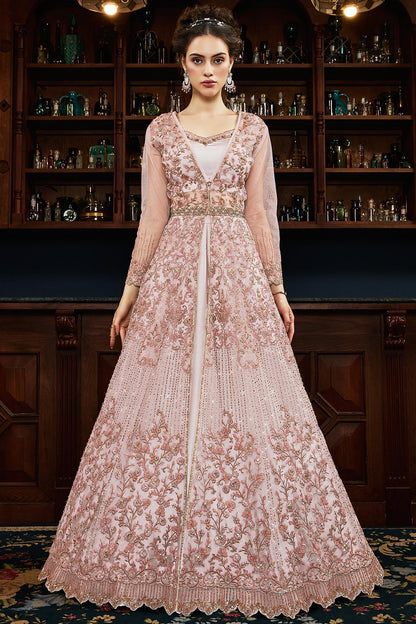 Pastel Pink Embroidered Designer Anarkali Suit