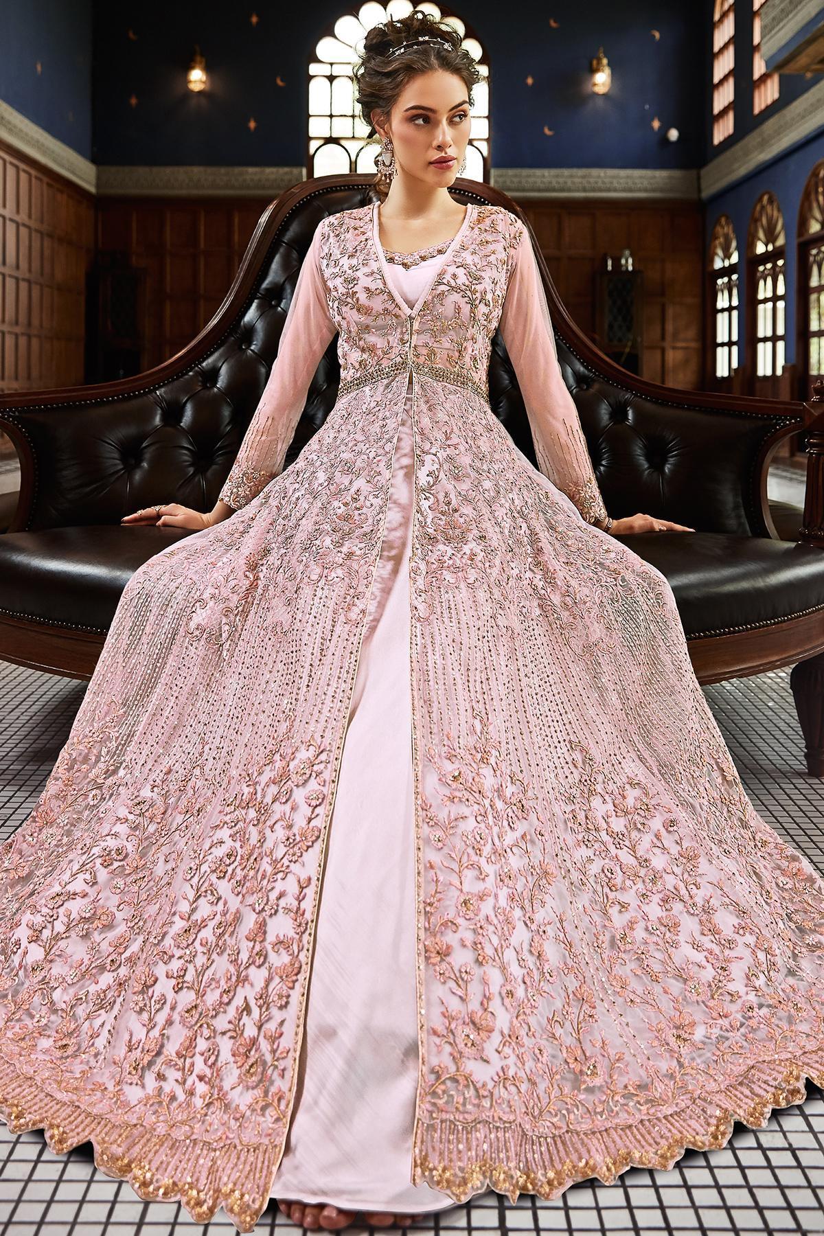 Pastel Pink Embroidered Designer Anarkali Suit