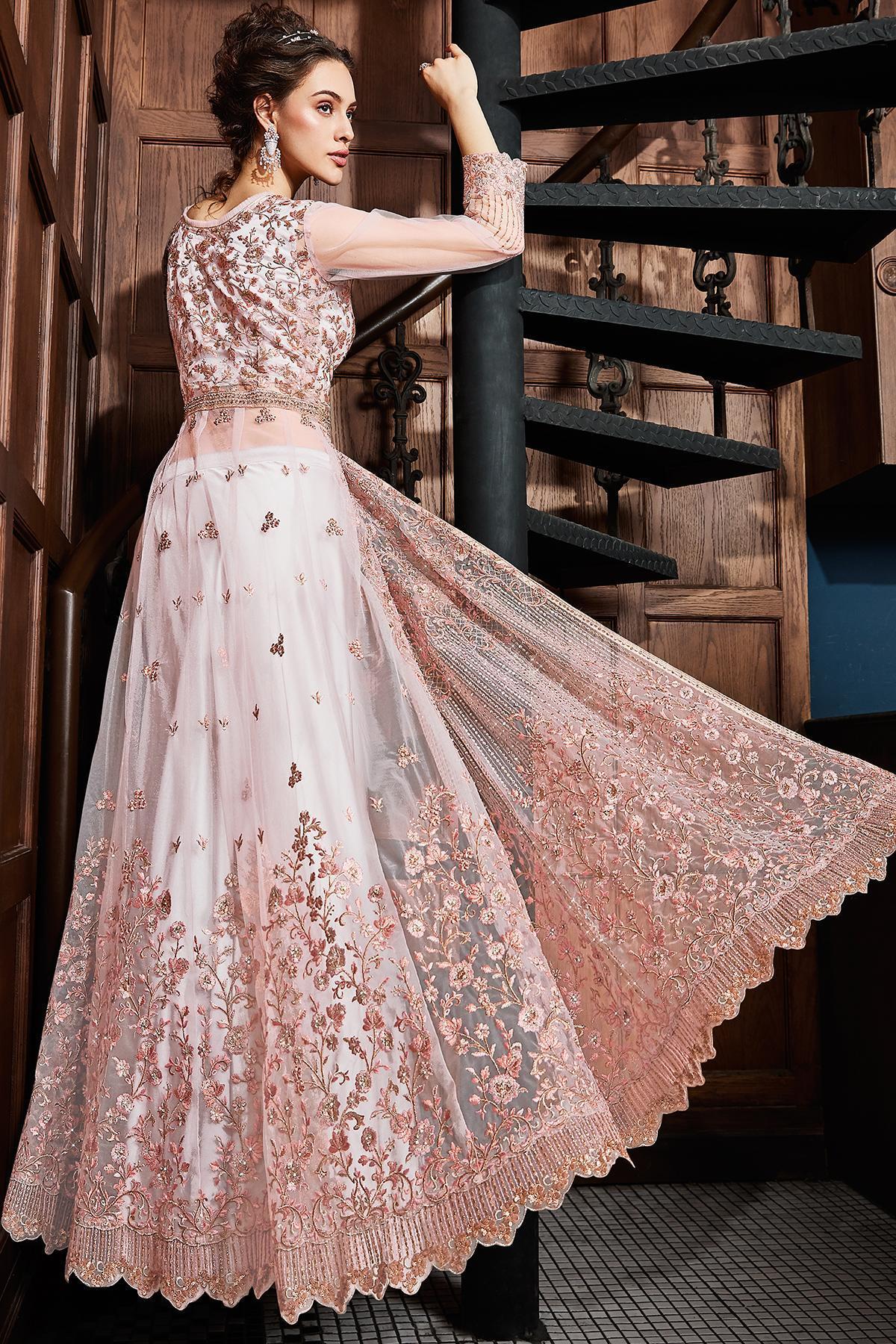 Pastel Pink Embroidered Designer Anarkali Suit